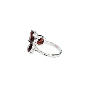 Handmade 925 Sterling <b>Silver</b> Three <b>Garnet</b> Gemstone Open <b>Ring</b> Adjustable Designer Jewelry for Wedding Party Wear - Product Image 4