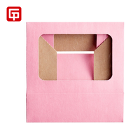 Boîte en carton de boulangerie moderne rose mat stratification pliante pour grignoter beignet pâtisserie emballage alimentaire finition brillante