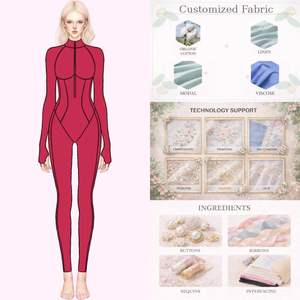 Женский красный комбинезон с длинными рукавами, высоким воротником, молнией спереди, облегающий, для тренировок, с возможностью нанесения логотипа, для йоги - Product Image 1