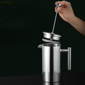 <span class=keywords><strong>Cafetière</strong></span> à presse française en acier inoxydable à double paroi portable Pichet isolé de style classique pour la cuisine ou les affaires - Product Image 4
