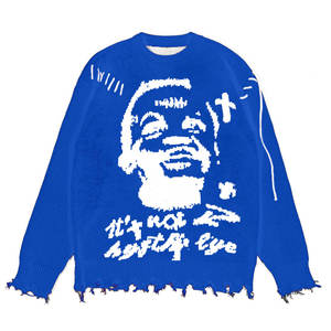 مصنع سترات رجالية بتصميم شعار مخصص بنمط جاكار وتريكو ممزق، كنزة شتوية كاجوال، كنزة صوفية محبوكة للرجال - Product Image 6