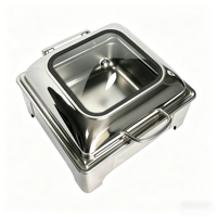 FLEY Réchaud de buffet en acier inoxydable 6L avec couvercle en verre carré, alimentation à alcool, pieds cylindriques, pour mariages, banquets et traiteur
