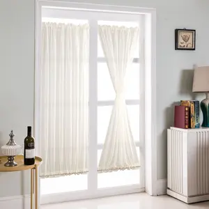 ReadyMade Wholesale French Style Door Window Curtains White Voile Sheer Curtains Polyester Rod Pocket Processing Type