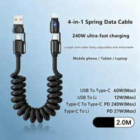 Kabel USB Pengisian Cepat 4 in 1 1240W Retractable Coiled Harga Murah Kabel Transfer Data Premium untuk Ponsel