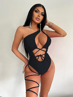 Maillot de bain une pièce à lacets avec sangle de jambe, tenue de base pour femme, style monokini à épaules découpées, pour le Carnaval de Trinité, festival