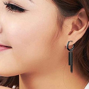 1 Par de Pendientes de Aro con Cadena y Gancho de Acero Inoxidable para Hombre y Mujer, Estilo Gótico Punk, Color Negro y Plateado, Joyería Hip Hop para Fiestas, Regalos - Product Image 1