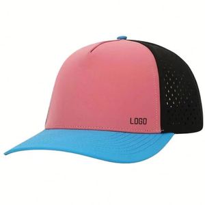 Casquette de baseball 5 panneaux personnalisée avec logo, en polyester imperméable, visière incurvée, trous découpés au laser, pour le sport et l'extérieur - Product Image 6
