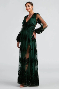 Vestido largo europeo y americano, moderno y sexy con abertura alta, elegante vestido de noche de manga larga para damas. - Product Image 3