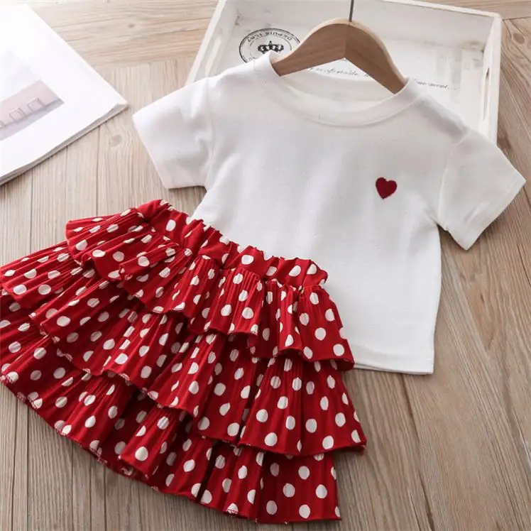 Baby Girl Summer Sets White T Shirt with Red Skirt Girls Children Clothing 2 Pieces Set Fashion Cotton Kids Summer Clothes