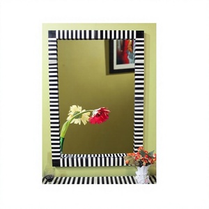 Rectangular Decorative Wall <b>Mirror</b> With Black And <b>White</b> Striped Frame Modern Design MDF Material 6mm Thickness - Product Image 1