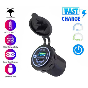 Chất lượng cao CE ROHS 12-24V cổng kép sạc xe hơi phổ QC3.0 USB Loại C 20W PD xe buýt ổ cắm Chức năng chống thấm nước - Product Image 6