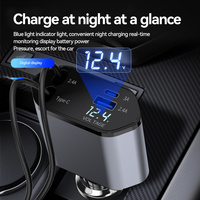 Chargeur de voiture rétractable 65W à charge rapide, adaptateur de chargeur de voiture USB C 4 en 1 avec double câble rétractable pour iPhone, Android, ordinateur portable