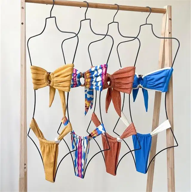 Ensembles de bikinis étincelants de luxe, maillots de bain sexy pour filles, bikini bandeau à paillettes, fabricant de maillots de bain personnalisés pour femmes