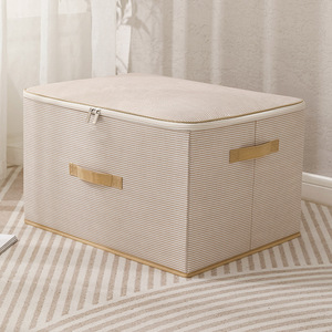 Fabric <b>Storage</b> <b>Box</b> Rectangle Stripe Grey Coffee Foldable Portable Large Capacity Clothing Organizer - Product Image 4