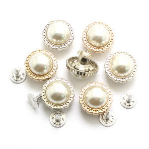 Bottoni in metallo e resina con chiodo singolo, 10MM 12MM 14MM, con texture perla, fiore antico, finitura bronzo dorato e argento liscio, per jeans - Product Image 2