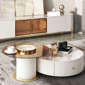 Tavolini da Caffè di Lusso all'Ingrosso <span class=keywords><strong>con</strong></span> <span class=keywords><strong>Piano</strong></span> <span class=keywords><strong>in</strong></span> <span class=keywords><strong>Vetro</strong></span>, Nuovo Design 2022, Set di Tavolini da Caffè Rotondi - Product Image 3