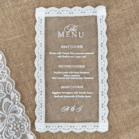 Carte d'invitation personnalisée écologique 5x7 pouces avec menu en dentelle, papier estampé or de luxe, enveloppe, carte de mariage au design unique