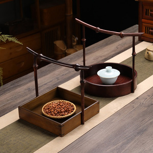 Chinese Bamboo Style Serving <b>Tray</b> Set Wooden Pattern Restaurant Use Fruit <b>Basket</b> - Product Image 1