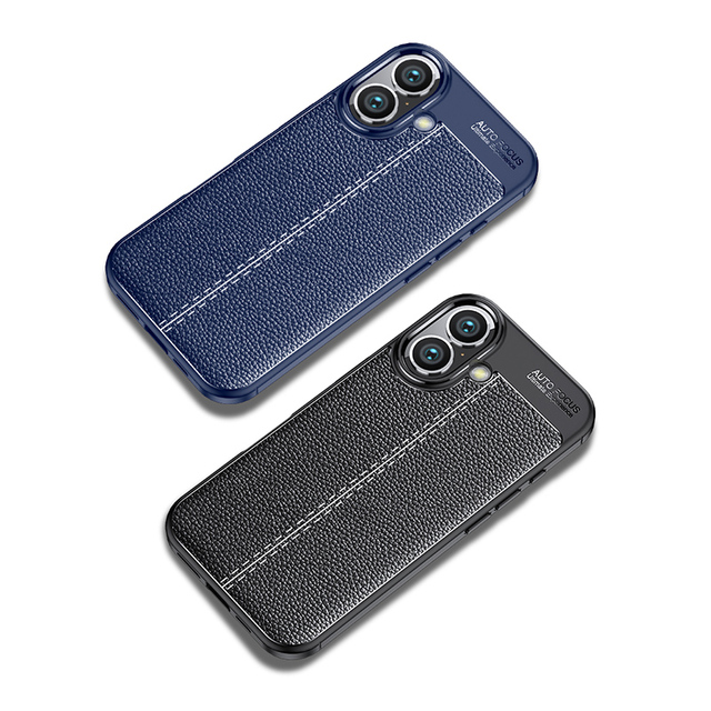 Litchi PU Leather TPU Protective Phone Cover for iPhone 16 Plus 15 Pro Max Business Style Shockproof Mobile Phone Case