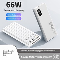 Batterie externe ultra-rapide 66W 20000mAh avec câbles intégrés, chargeur portable mince, pack de batterie externe, logo personnalisé du fabricant