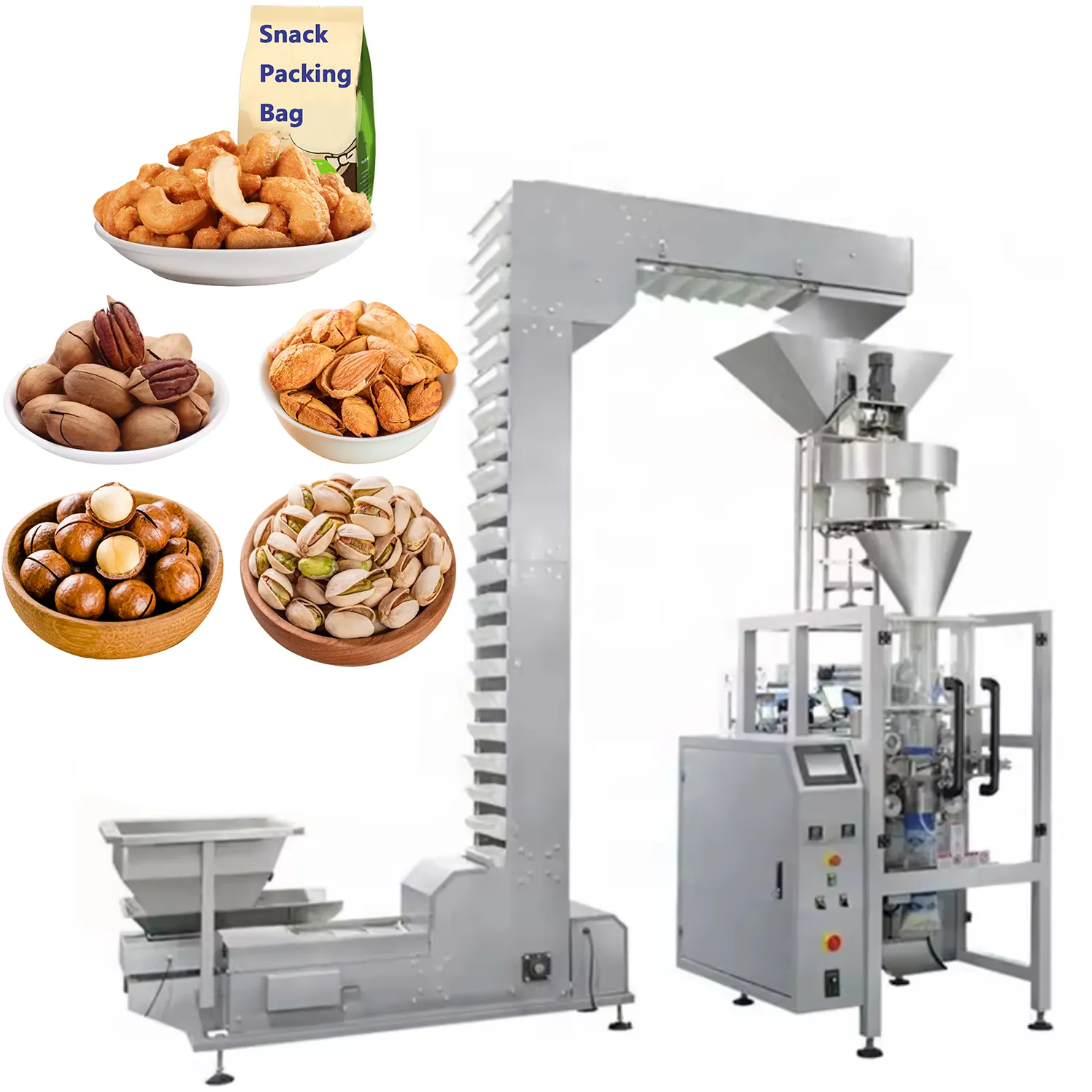 Máquina de embalagem vertical multihead, máquina de pesagem automática completa de nozes e chips, máquina de embalagem
