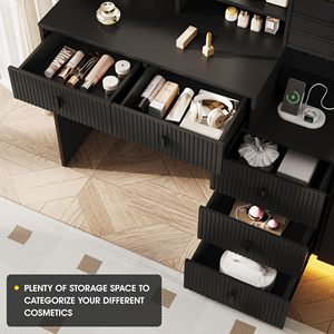 Tocador Moderno de Madera Blanca con <span class=keywords><strong>7</strong></span> Cajones, Espejo de Pie, Gabinete para Joyas y Estantes - Diseño Duradero - Product Image 6