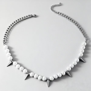 Collar de Perlas con Cadena de Acero Inoxidable Chapado en Plata, Estilo Hiphop, Joyería de Moda para Mujer, Venta al Por Mayor - Product Image 6