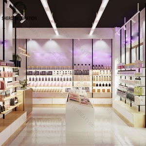 Stylish Cosmetic Shop Furniture Design Pink <b>Lovely</b> Makeup Shop Display Showcase with Wooden Lighting Makeup Shop Cabinet - Product Image 5