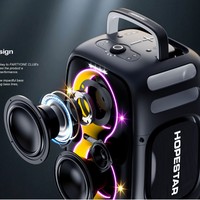 Enceinte portable d'extérieur HOPESTAR PARTYONE CLUB 650W en plastique avec double microphone sans fil, Bluetooth 5.3 et éclairage LED RGB intégré