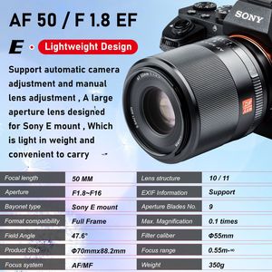 เลนส์ Viltrox AF 50mm F1.8 FE สำหรับกล้องฟูลเฟรม เมาท์ E รุ่น A7II A9II A6300 ของ DF Wholesale  รูรับแสงกว้าง 9 ใบมีด - Product Image 2