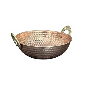 Solid Copper Hammered Kadahi Brass Sided Handle For Home Kitchen Cookware <b>Pot</b> Stovetop Cooking Kadahi Handmade On Sale - Product Image 1
