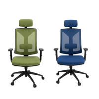 Chaise de bureau exécutive moderne en cuir PU, dossier en maille, appui-tête et accoudoirs réglables, base pivotante à roulettes, siège ergonomique pour bureau à domicile