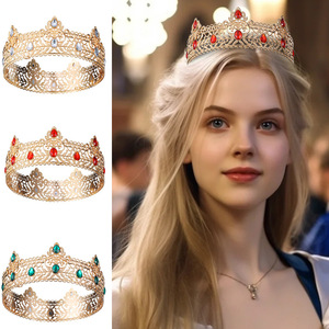 Corona de Metal Redonda para <span class=keywords><strong>Hombre</strong></span>, Chapada en Oro, con Circonitas de Agua y Pedrería, Marca Miss Etiquette NIANCAN, para Cumpleaños y Bodas - Product Image 6