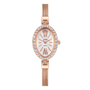 Montre à quartz pour femme, bracelet étanche, petit cadran ovale personnalisé, entièrement sertie de diamants, style luxe léger et tendance - Product Image 2