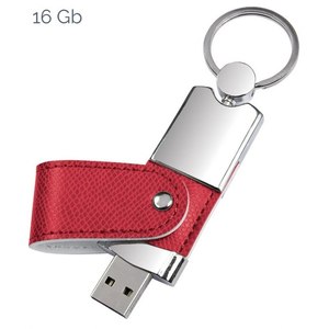 Memoria USB de Cuero Roja de 16 GB con Diseño de Llavero - Product Image 1