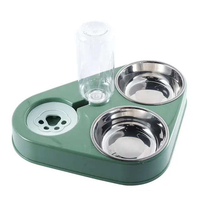 طقم وعاء تغذية قط وكلب يُربي 3 في 1 للبيع بالجملة مع وعاءين من الفولاذ المقاوم للصدأ وعاء ماء آلي واحد