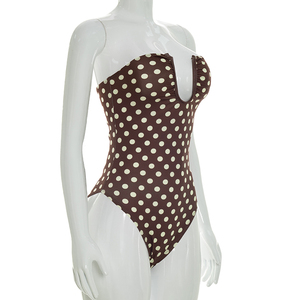 Viviblook C26BS095 Traje de baño de una pieza de verano para mujer, traje de baño Sexy sin tirantes con estampado de lunares Retro, traje de baño para mujer, ropa de playa - Product Image 3