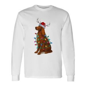 Camiseta de manga larga con diseño de renos y luces navideñas de Irish Setter y gorro de Papá Noel - Product Image 1