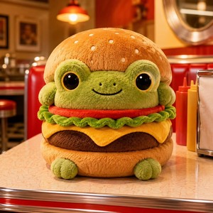 Peluche grenouille burger personnalisée, jouet en peluche en forme de <span class=keywords><strong>hamburger</strong></span> pour magasin sur le thème de la restauration et cadeau de collection créatif - Product Image 1