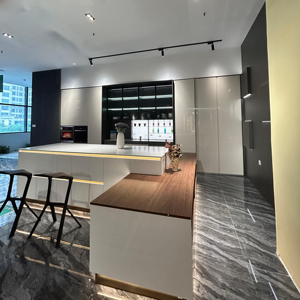 Juego de Muebles de Cocina Modulares Modernos Blancos de Cuarzo Artificial Ecológico con <span class=keywords><strong>Isla</strong></span> Integrada y Fregadero, Minimalistas y Duraderos para Apartamento - Product Image 4