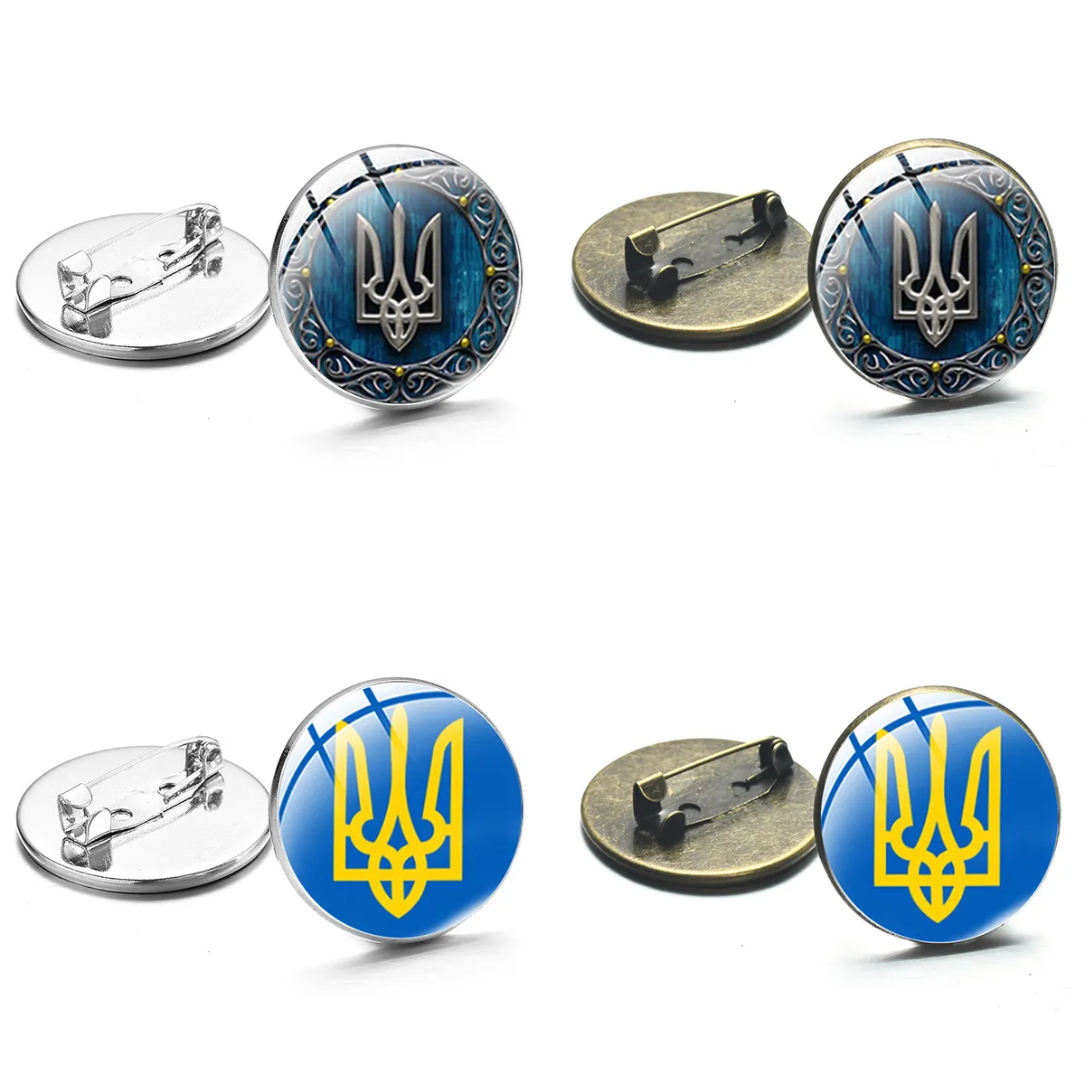1pcs Ukraine Badge Brooch Ukrainian Symbol Rune Pattern Glass Round Gem Fashion Gift
