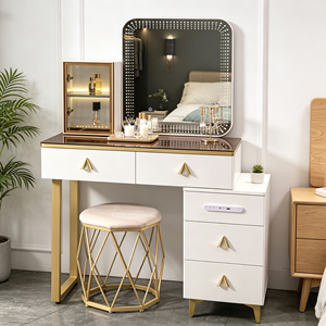 Modern Makeup Vanity <b>With</b> Lighted Mirror Storage <b>Drawers</b> Bedroom <b>Dressing</b> <b>Table</b> <b>With</b> Stool - Product Image 1