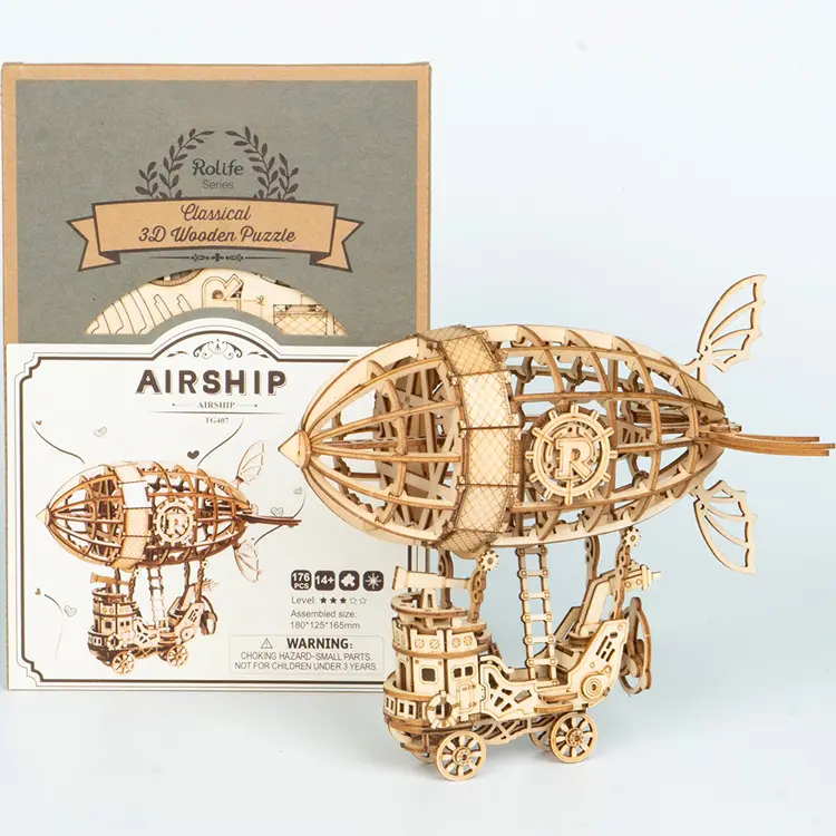 Robotime Rolife eğitici oyuncaklar TG407 Airship Model seti DIY zanaat 3D ahşap yapbozlar yetişkinler için