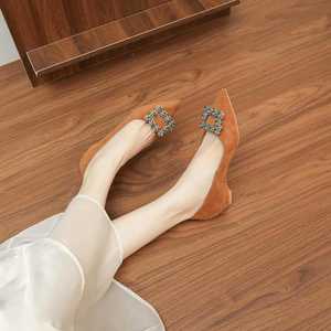 Zapatos planos de gamuza sintética con punta en pico y hebilla de diamantes de imitación, zapatos de ballet cómodos para primavera para mujer, talla 35 a 40 - Product Image 1