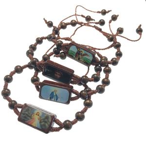 Braccialetti elasticizzati in legno cattolico perline devozionali fatte a mano con santi gesus & maria gioielli di preghiera - Product Image 1