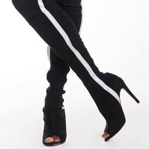 Summer Peep Toe Skintight Stretch Women's Super Long Boots Thigh High Custom Booties Stiletto Heels Wide Leg Fit <b>Shoes</b> - Product Image 4
