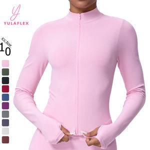 Camisetas de manga larga sin costuras, Chaquetas deportivas ajustadas para mujer, cuello alto transpirable, cremallera, chaquetas para exteriores, ropa de Yoga - Product Image 1