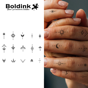 <span class=keywords><strong>Tatouage</strong></span> semi-permanent Boldink Noir Effet Peau de Peche, Symbole Doigt Lune Soleil Étoile, Art Corporel Imperméable Longue Durée 2 Semaines - Product Image 1