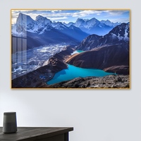 Art mural en porcelaine cristalline 90x60cm - Paysage de la montagne de l'Himalaya et du lac turquoise, impression sur toile encadrée