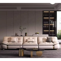 Ensemble de canapés convertibles extensibles en cuir véritable italien minimaliste avec housse anti-salissure pour salon de villa, design contemporain